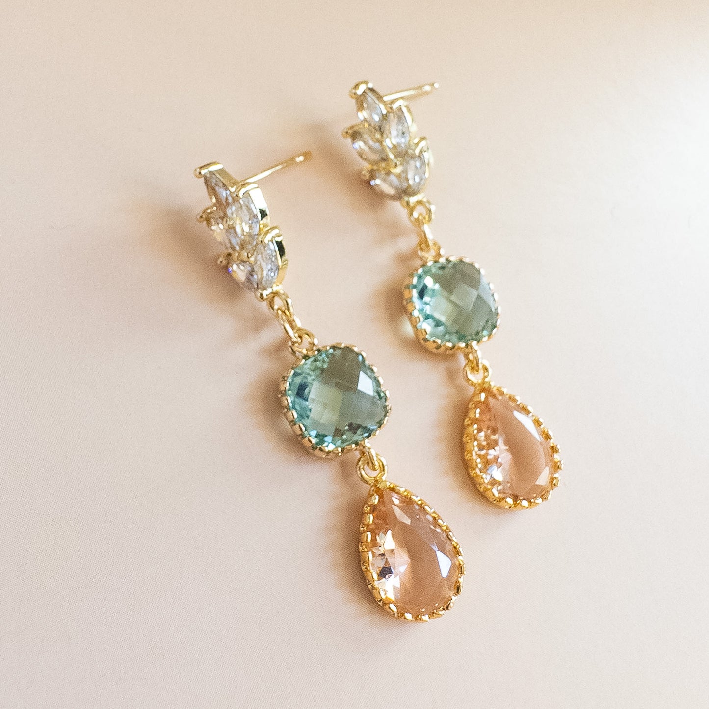 Seafoam & Peach Crystal Drop Earrings