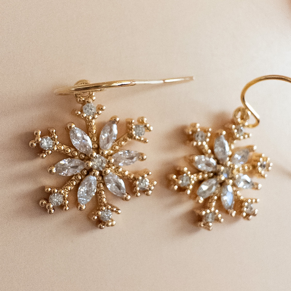 Gold Crystal Snowflake Earrings