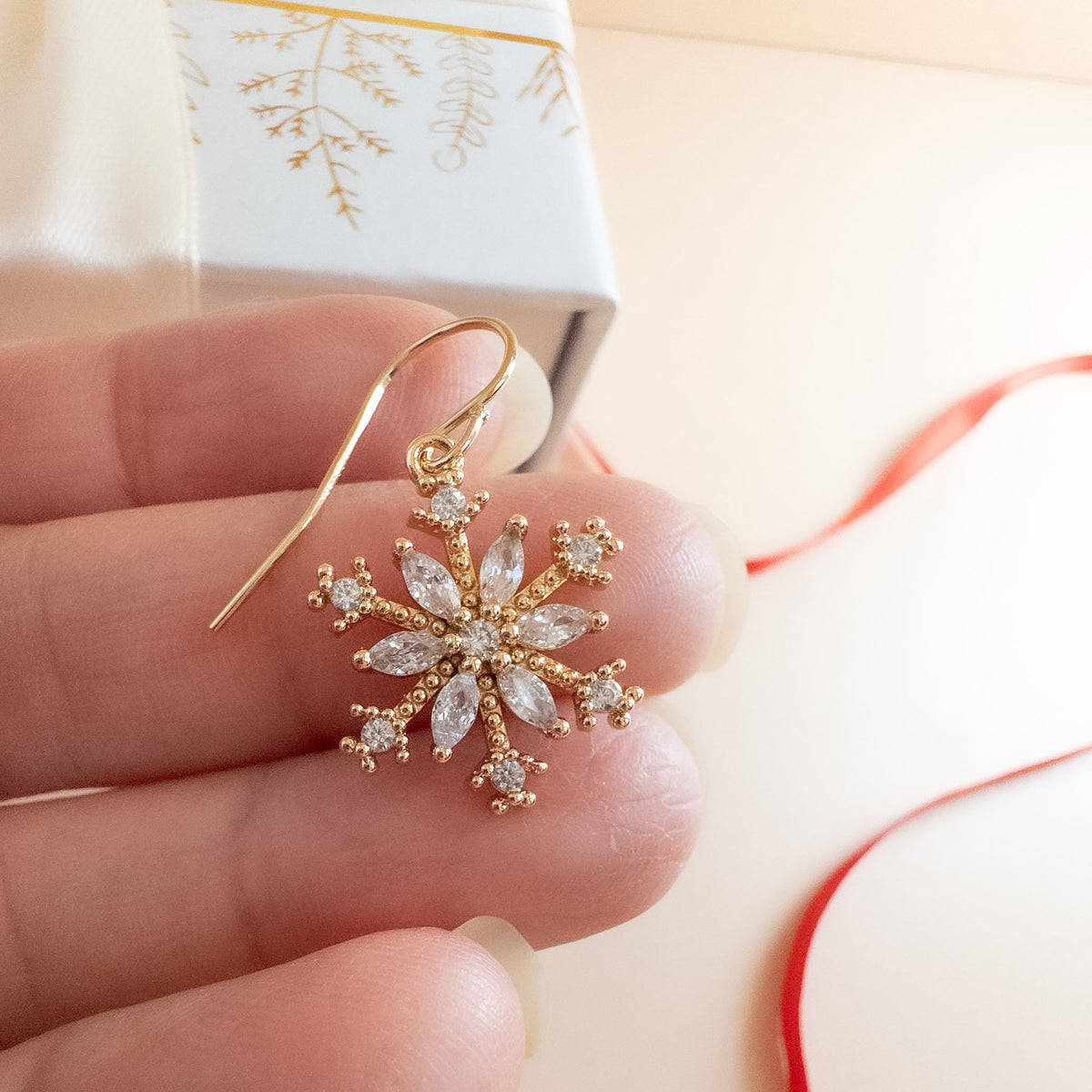 Gold Crystal Snowflake Earrings