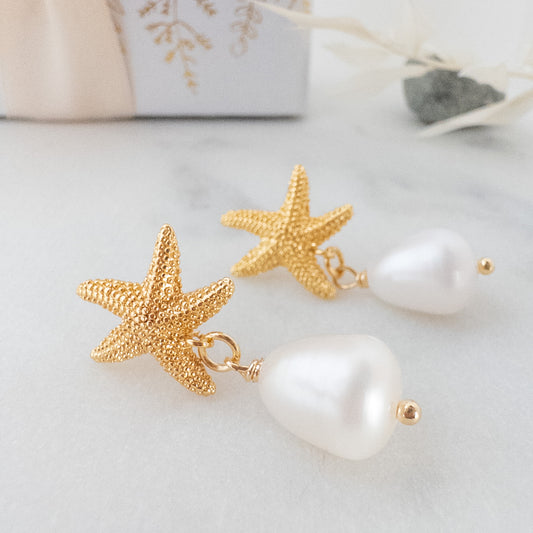 Seaside Charm Starfish & Pearl Drop Earrings