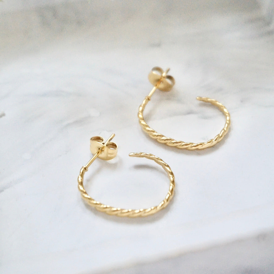 Thin Twist Gold Hoop Earrings