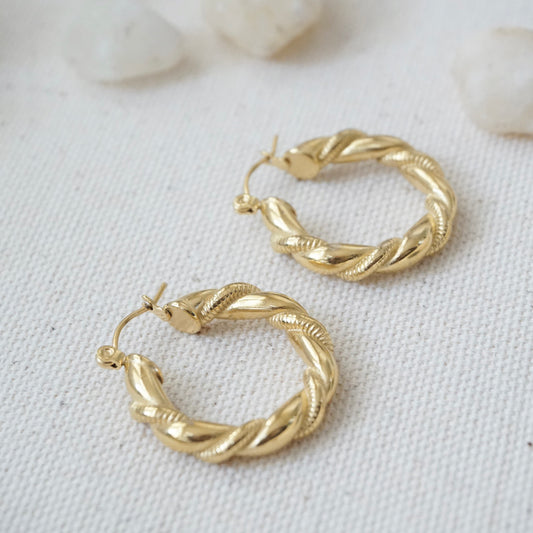Gold Rope Twist Hoop Earrings