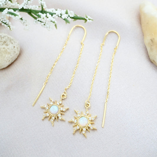 Dainty gold threader earrings with sun charms
