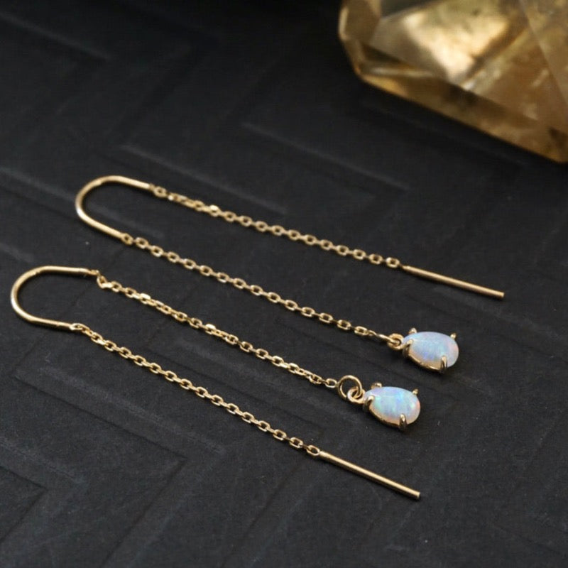 Opal threader earrings