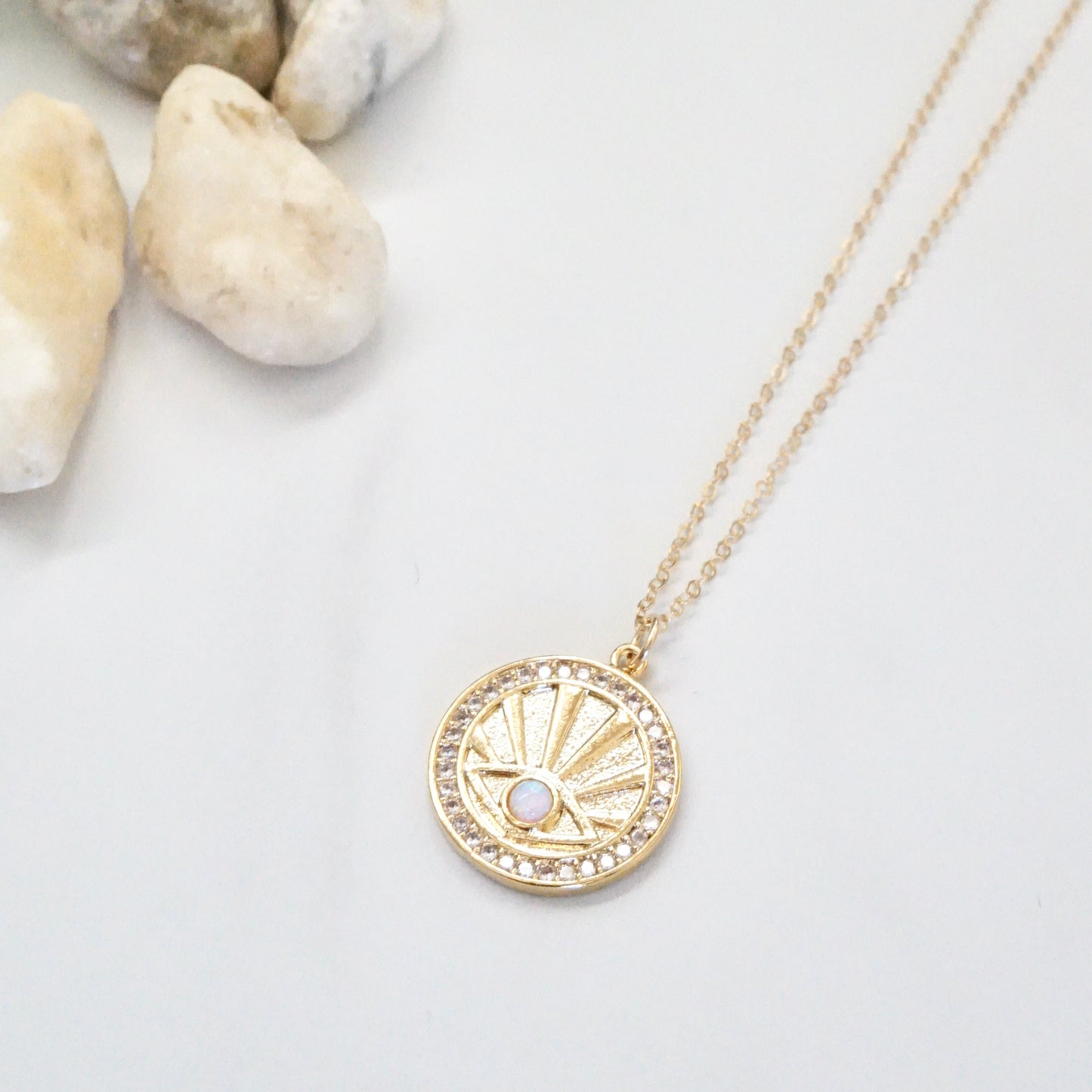 Opal Sun Burst Coin Necklace