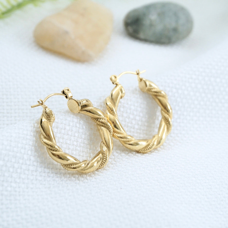 Gold Rope Twist Hoop Earrings