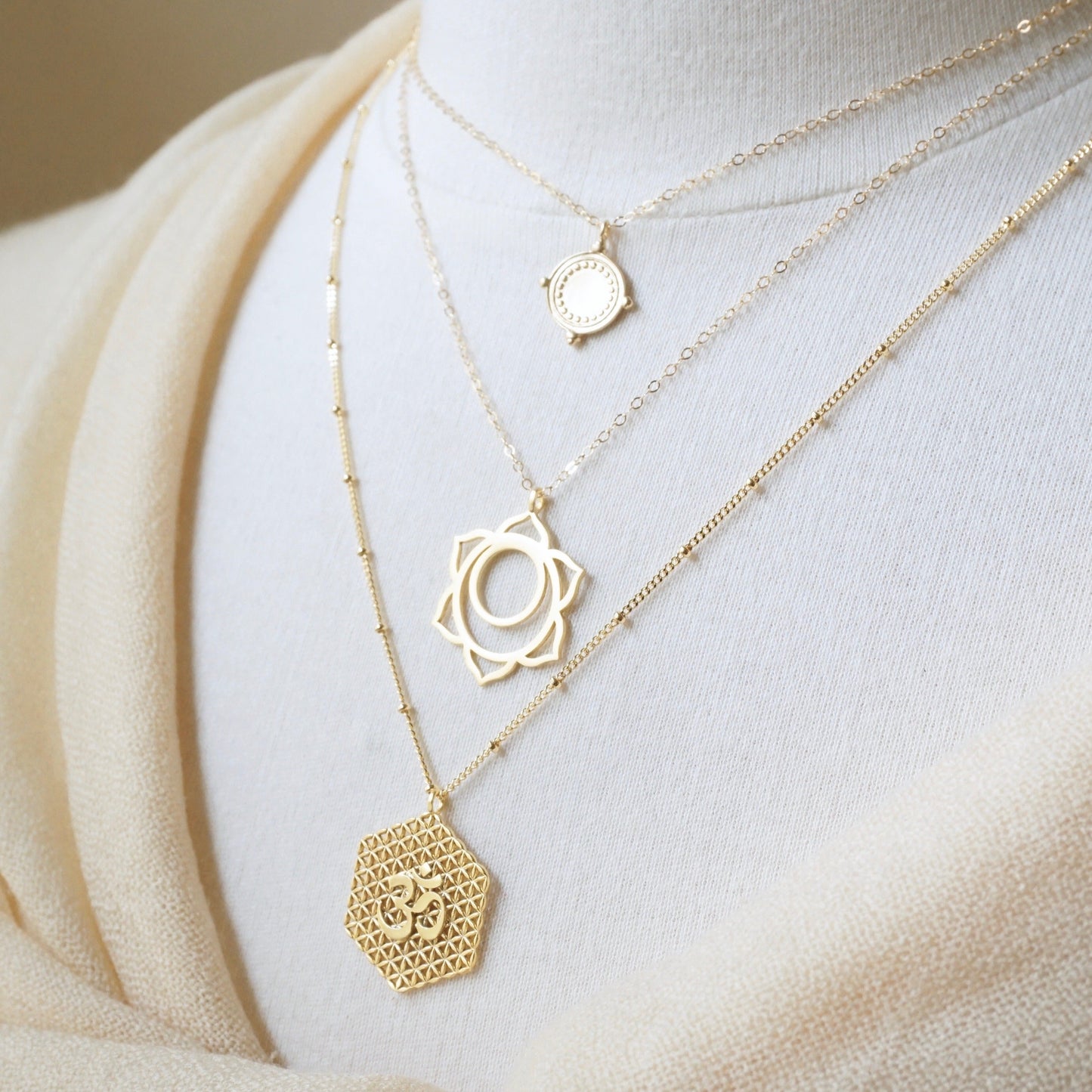 Gold Om Medallion Necklace - Om Necklace, Yoga Jewelry, YSM Designs