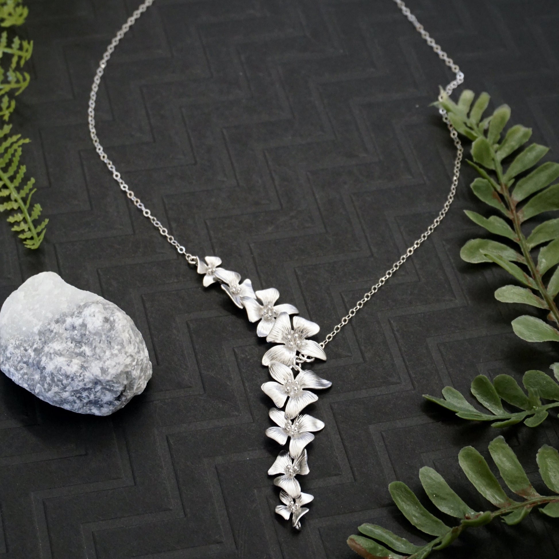 Silver dogwood flower necklace
