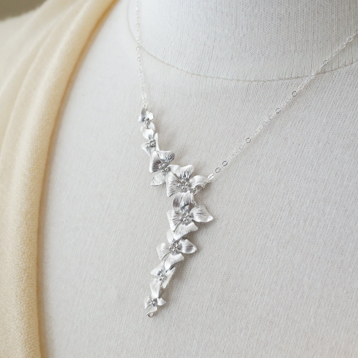 Silver Asymmetrical Dogwood Necklace
