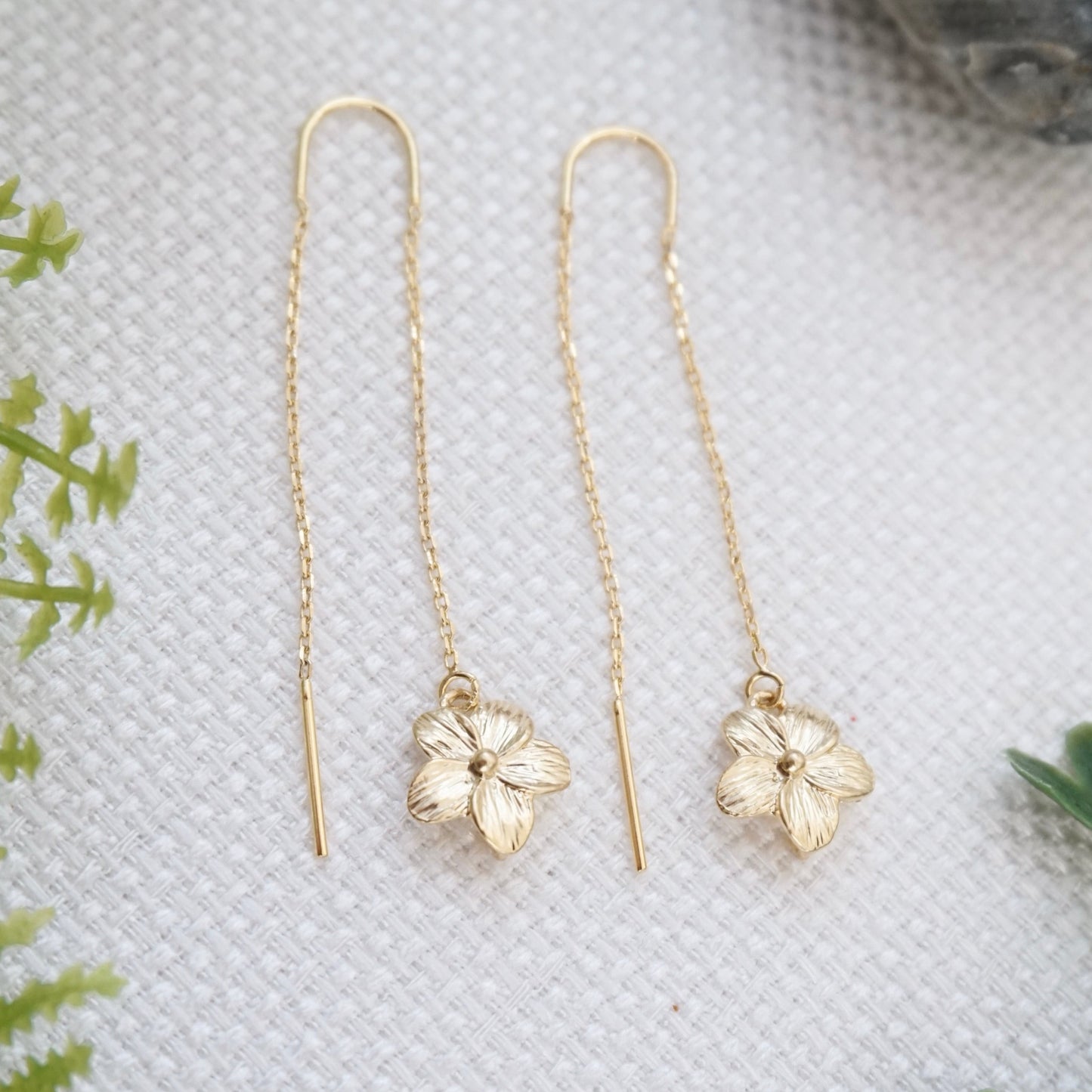 Gold Plumeria Threader Earrings