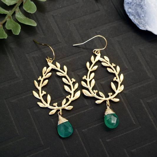 Laurel Wreath Earrings with Green Onyx Stones