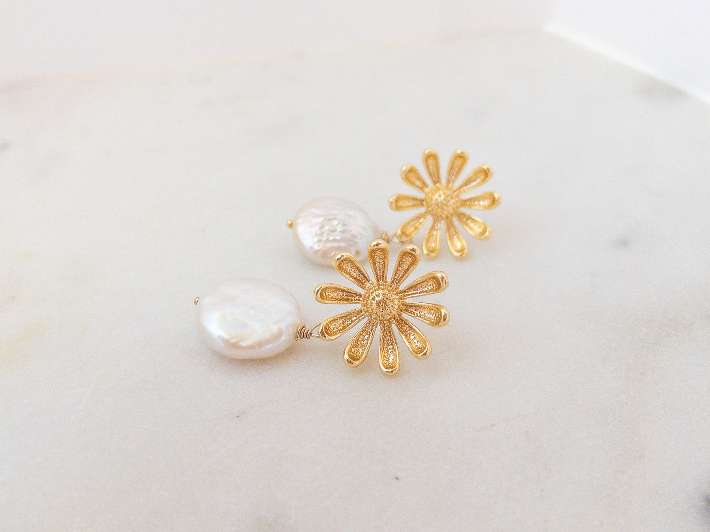 Daisy Earrings with Pearls