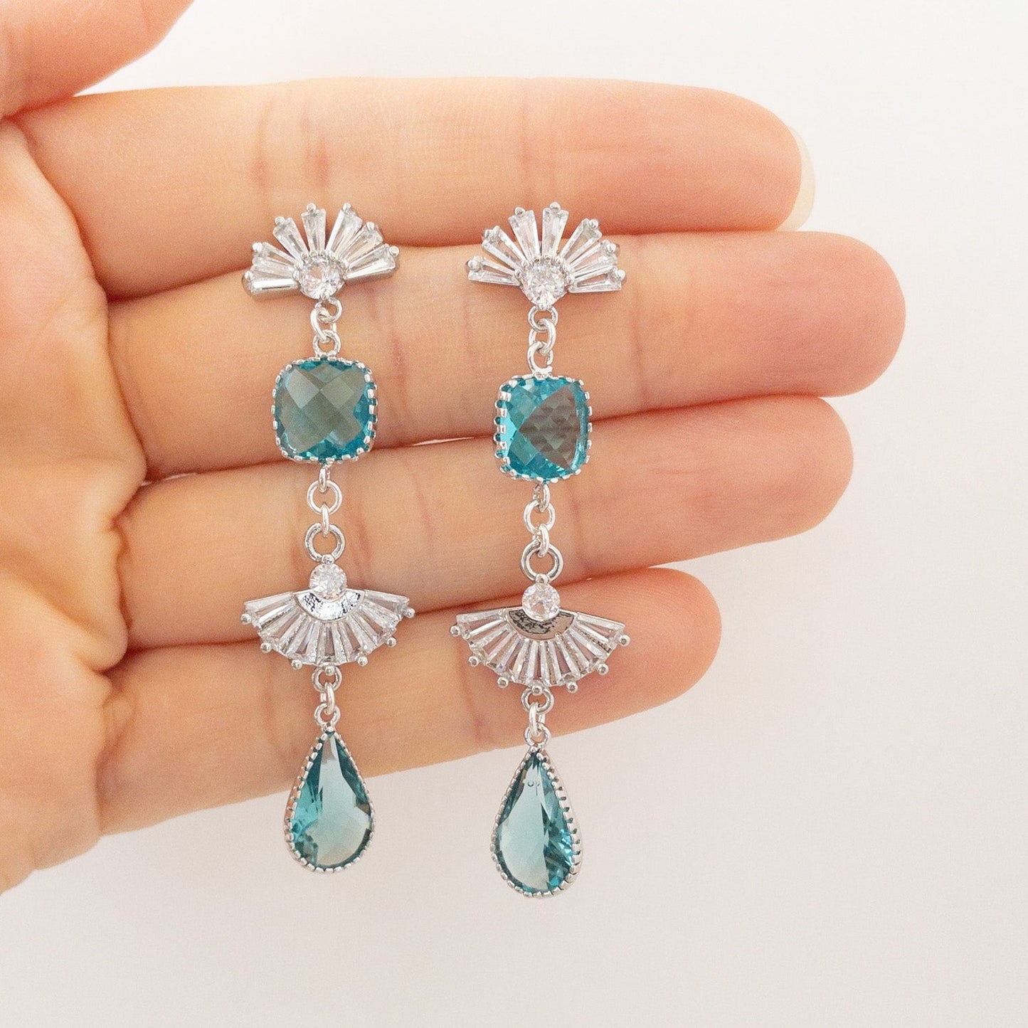 The Evelyn Earrings - Silver/Teal Stones