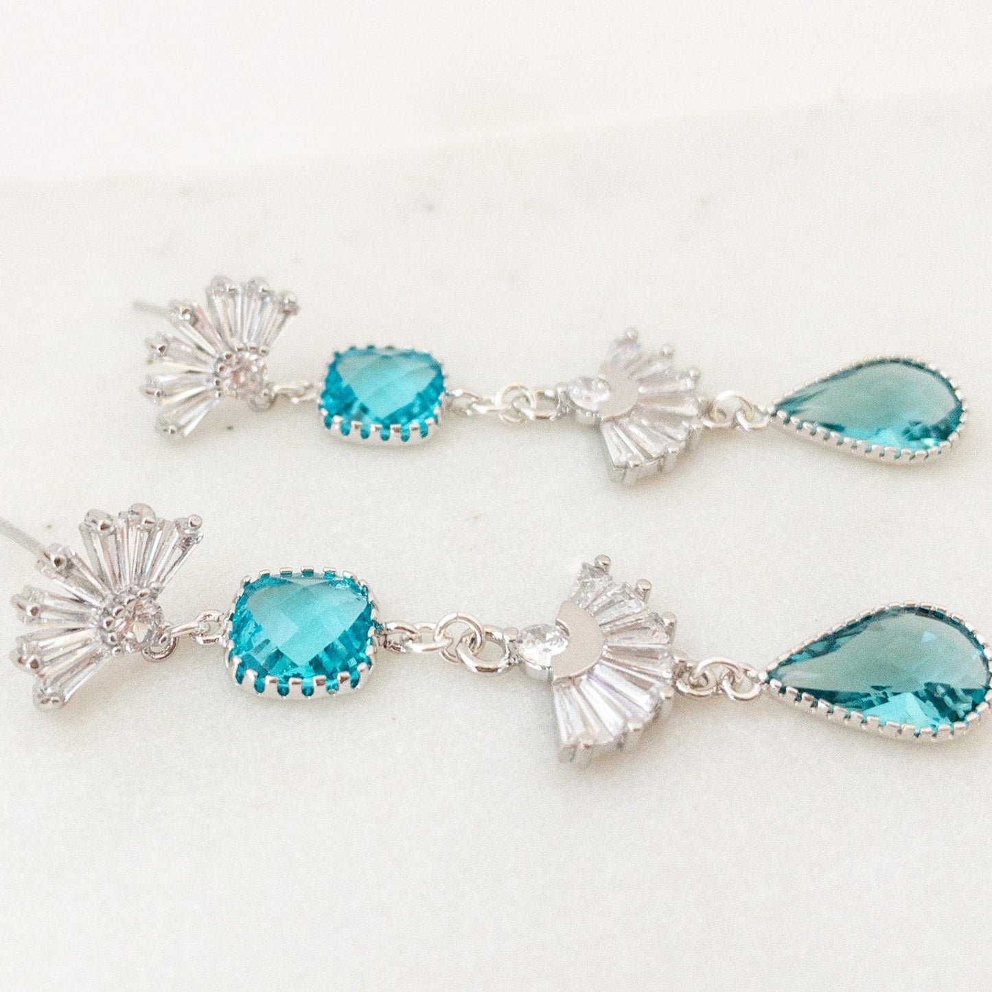 The Evelyn Earrings - Silver/Teal Stones