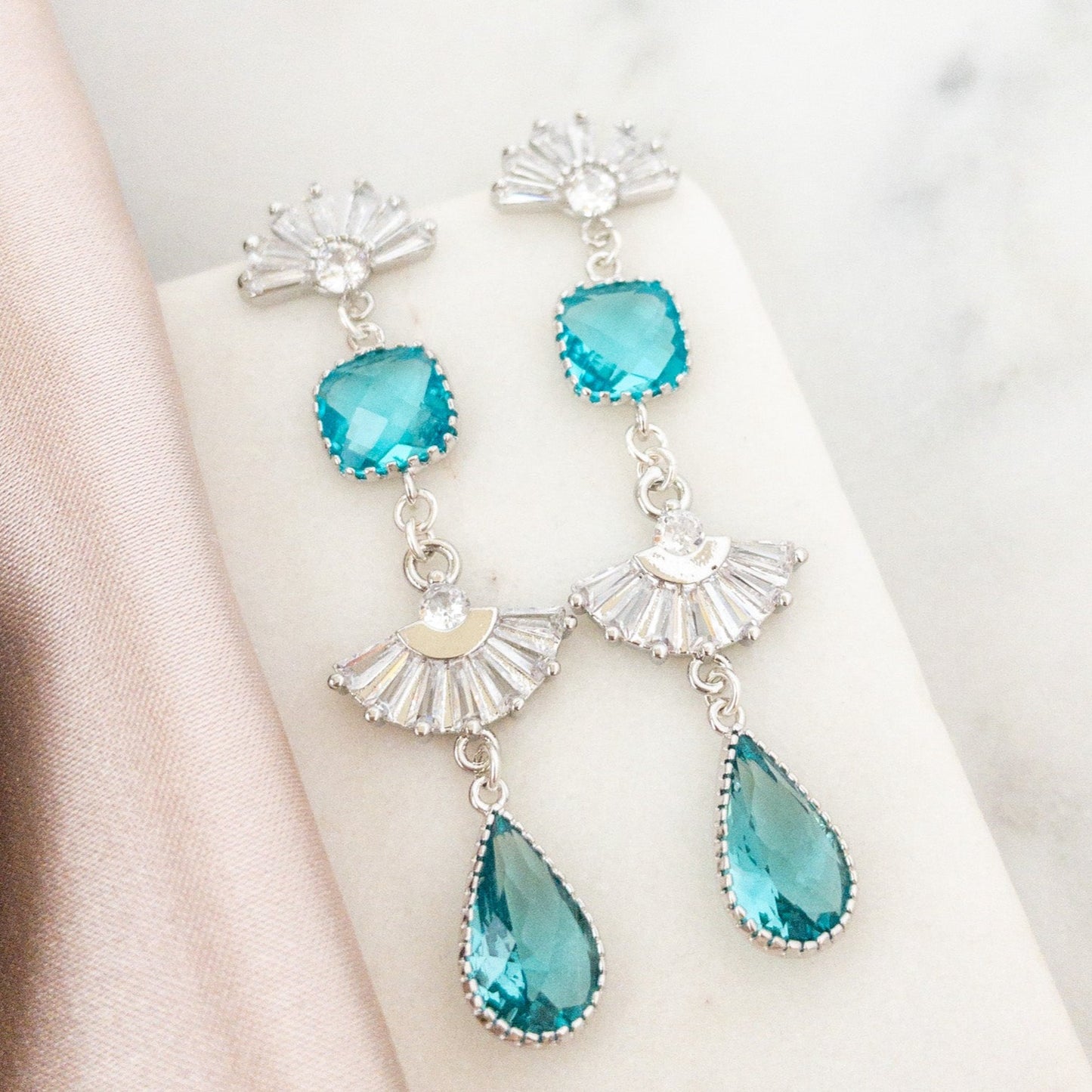 The Evelyn Earrings - Silver/Teal Stones