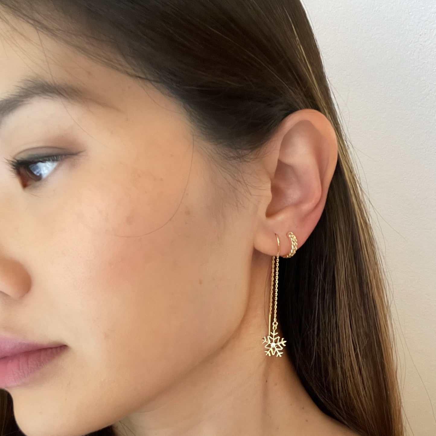 Gold Snowflake Threader Earrings