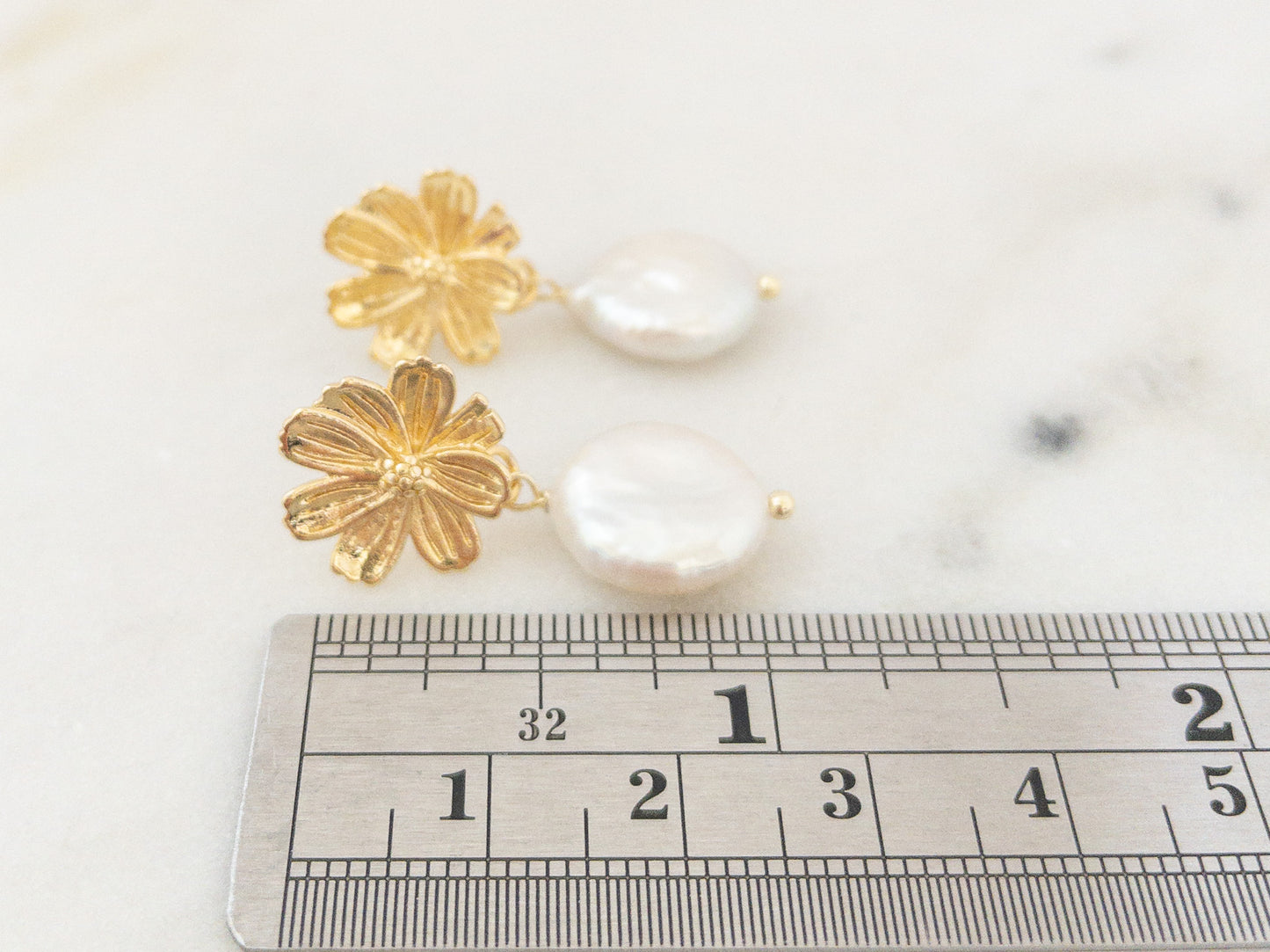 Gold Sakura Earrings with Pearls